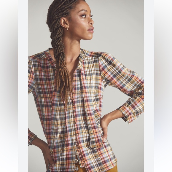 Anthropologie Pilcro plaid button-down blouse - Picture 1 of 7